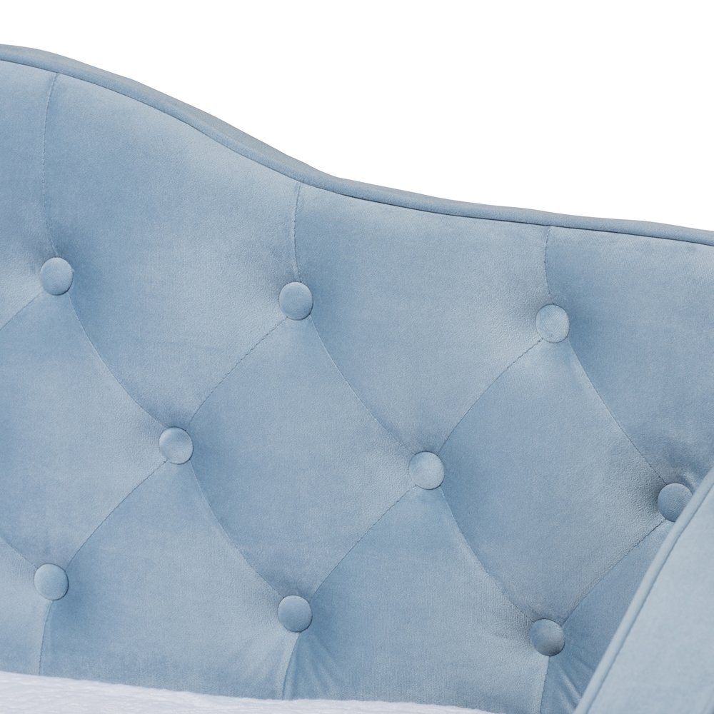 Baxton Studio Freda Traditional And Transitional Light Blue Velvet Fabric Upholstered And Button Tufted Twin Size Daybed With Trundle