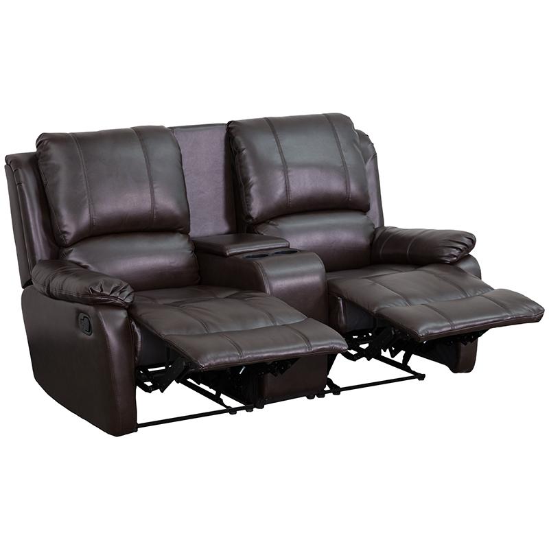 Allure Series 2-Seat Brown LeatherSoft Theater Seating with Cup Holders