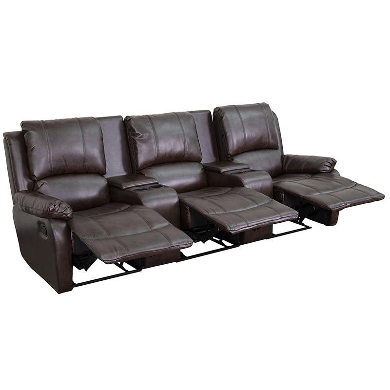 Allure Series 3-Seat Brown LeatherSoft Theater Seating with Cup Holders