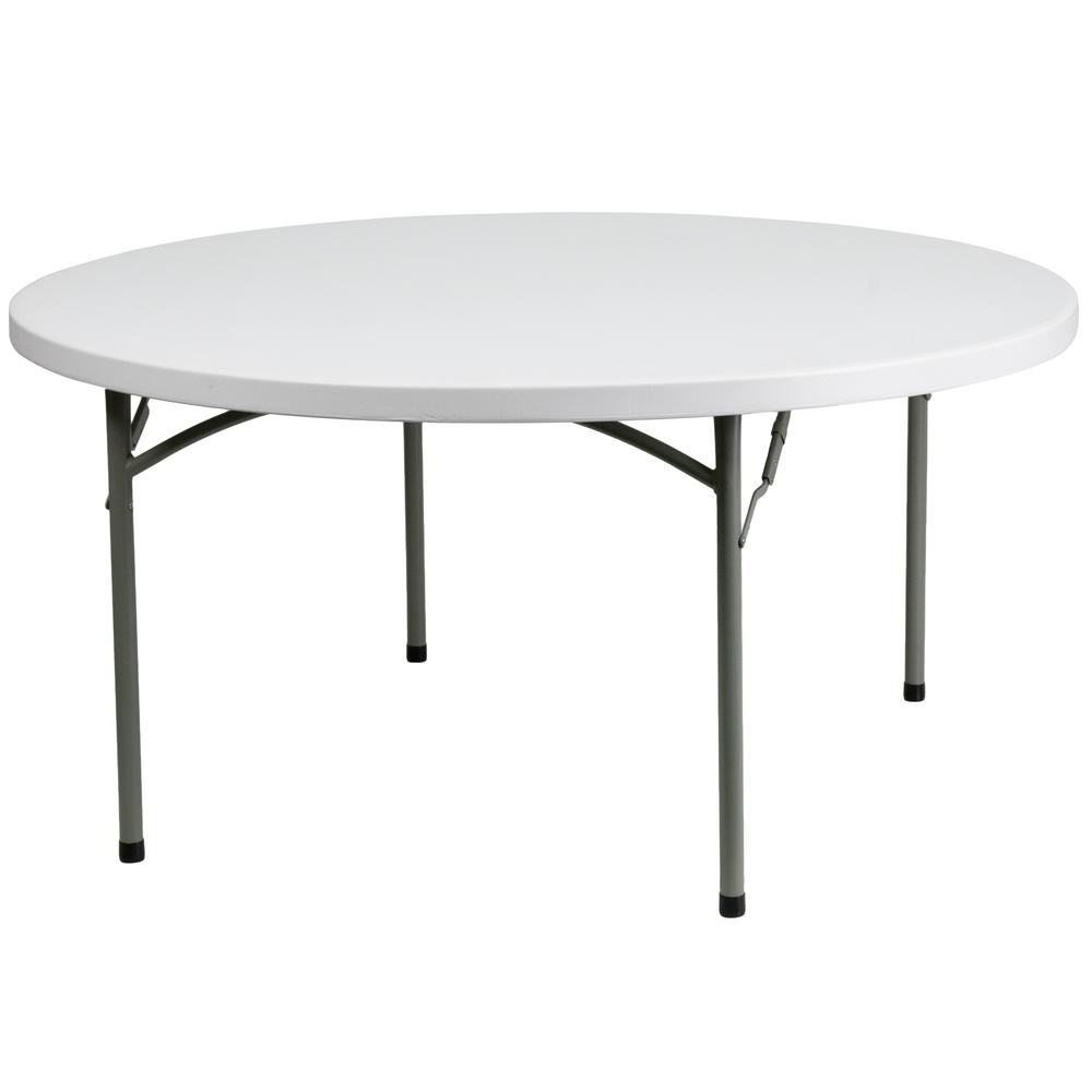 5-Foot Round White Plastic Folding Table with Granite Design