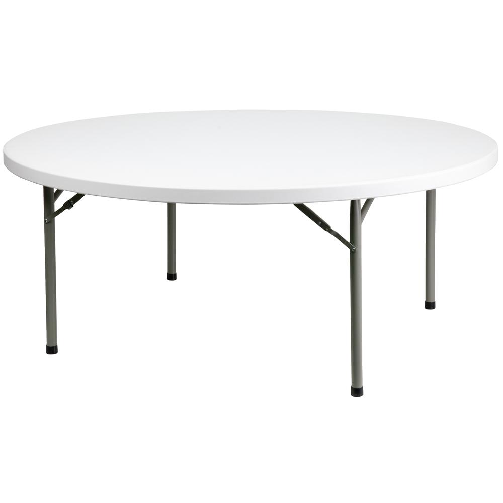 6-Foot Round Granite White Folding Table