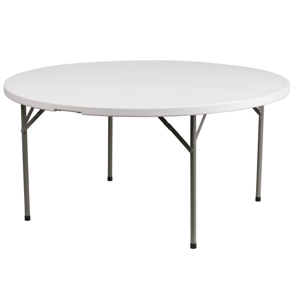 5-Foot Round Granite White Plastic Folding Table