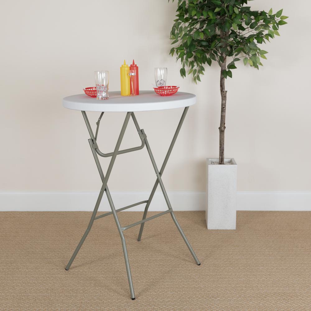 2.6-Foot Round Granite White Bar Height Folding Table