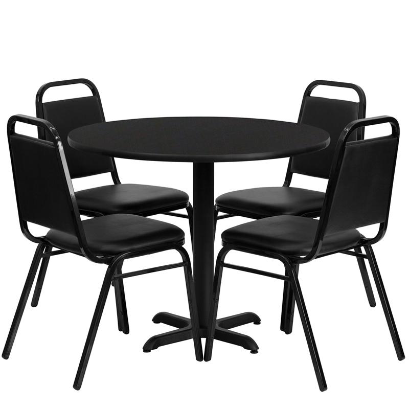36- Round Table Set with X-Base and 4 Banquet Chairs