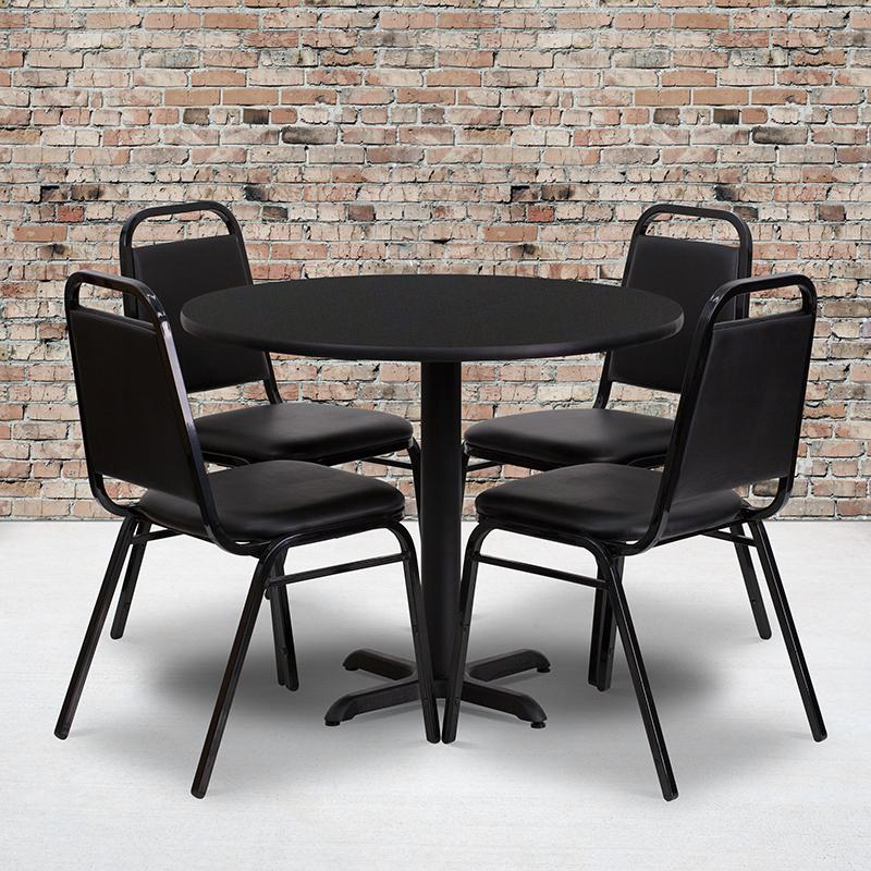 36- Round Table Set with X-Base and 4 Banquet Chairs