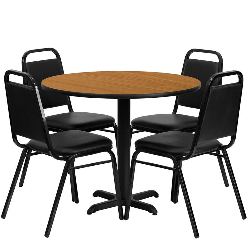 36- Round Table Set with X-Base and 4 Banquet Chairs