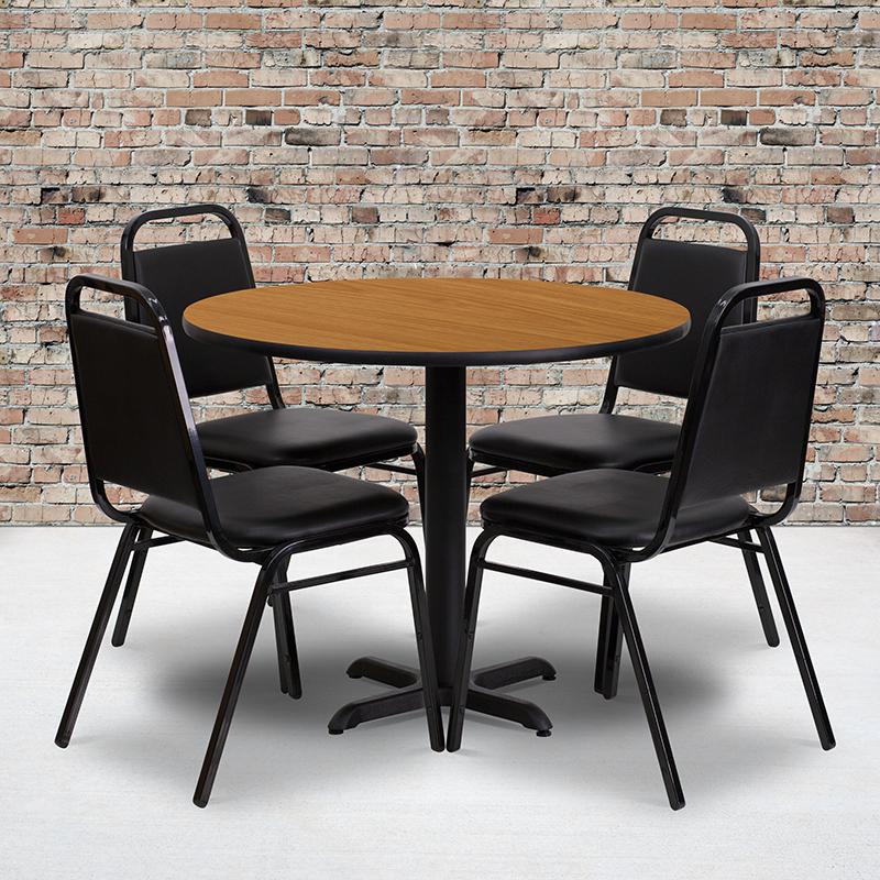 36- Round Table Set with X-Base and 4 Banquet Chairs