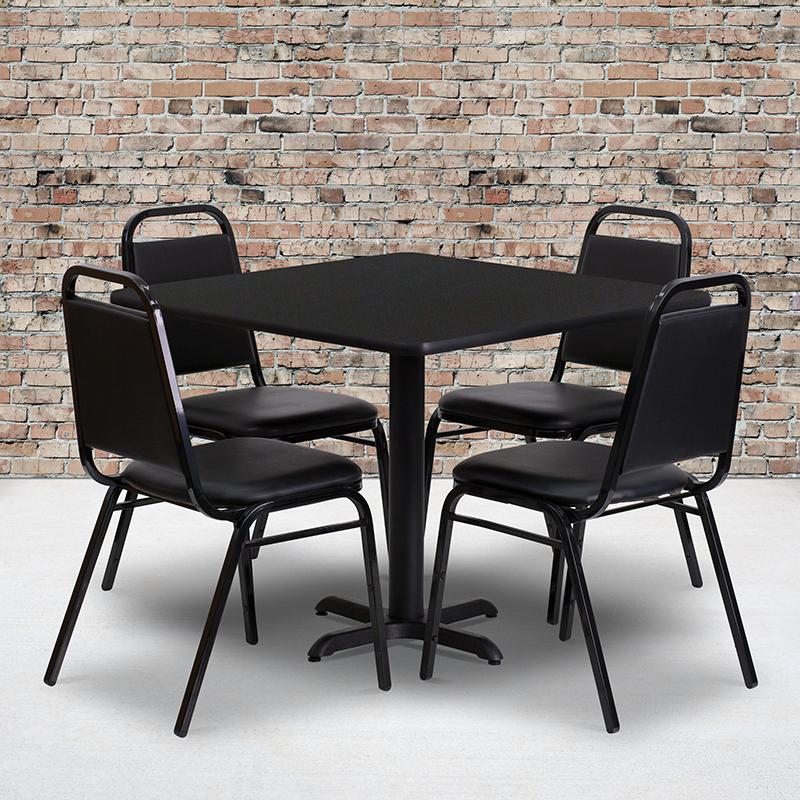 36- Square Table Set with X-Base and 4 Trapezoidal Back Banquet Chairs
