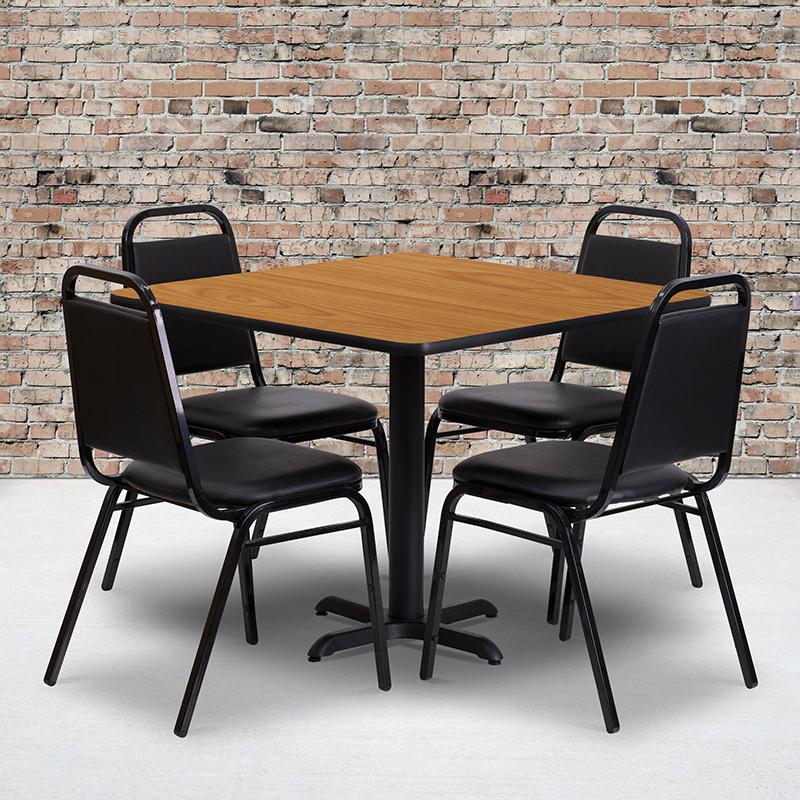36- Square Table Set with X-Base and 4 Black Banquet Chairs