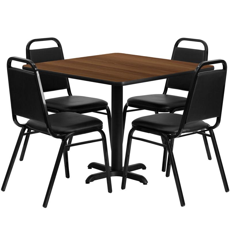 36- Square Table Set with X-Base and 4 Black Banquet Chairs