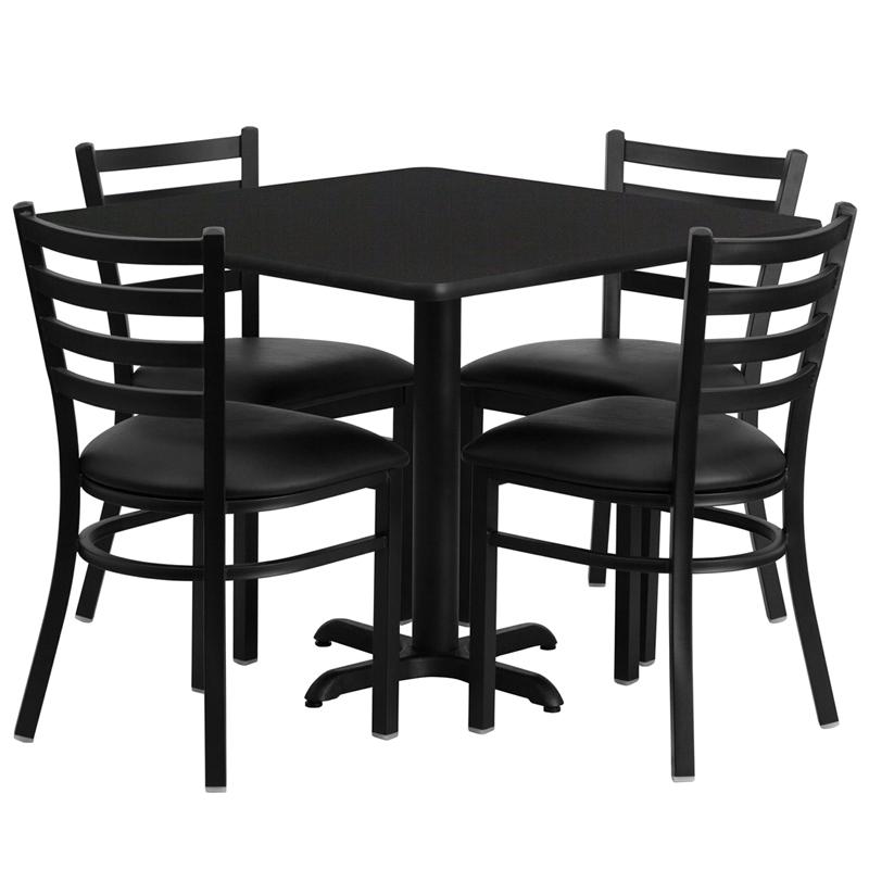36- Square Table Set with X-Base and 4 Metal Chairs - Black Seat