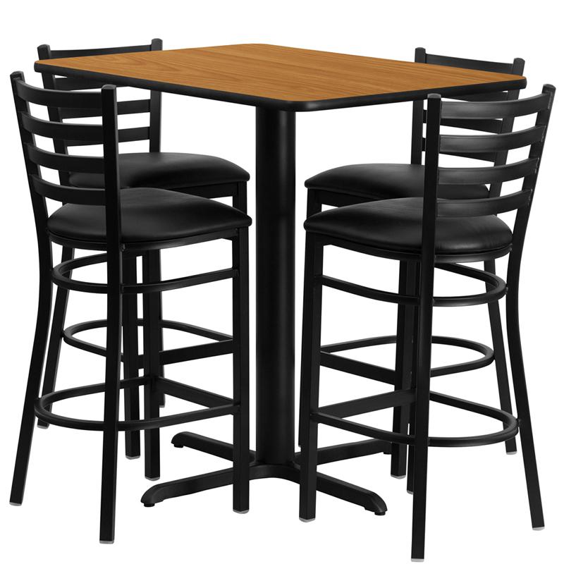 24-W x 42-L Rectangular Table Set with 4 Metal Barstools - Black Seat