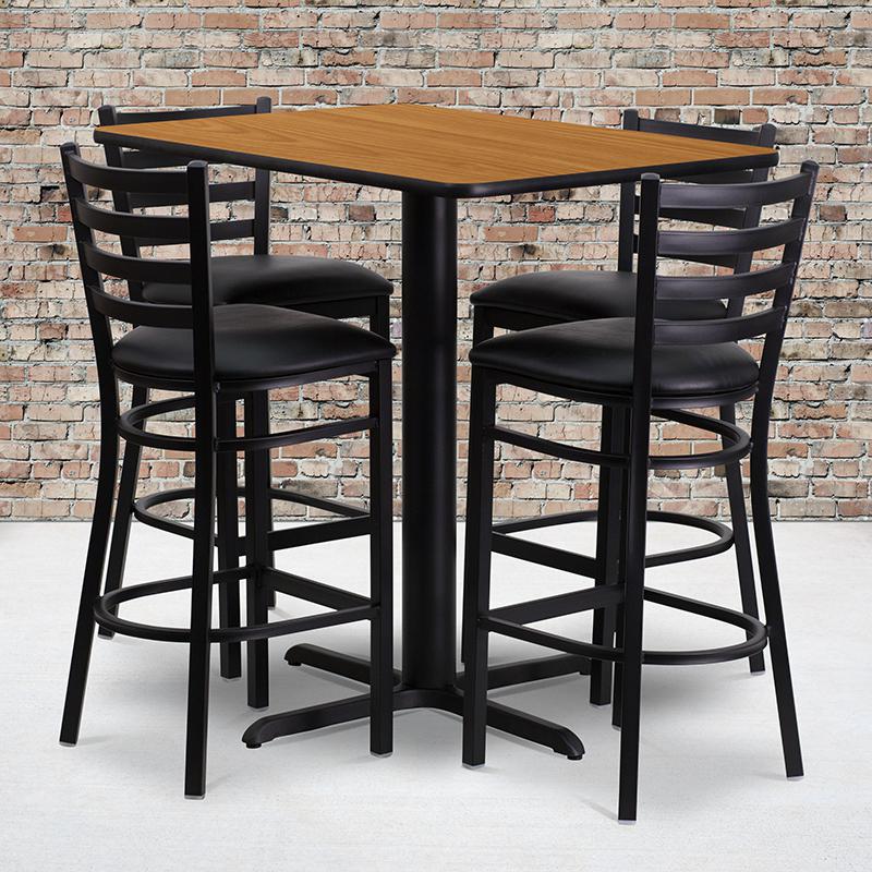 24-W x 42-L Rectangular Table Set with 4 Metal Barstools - Black Seat