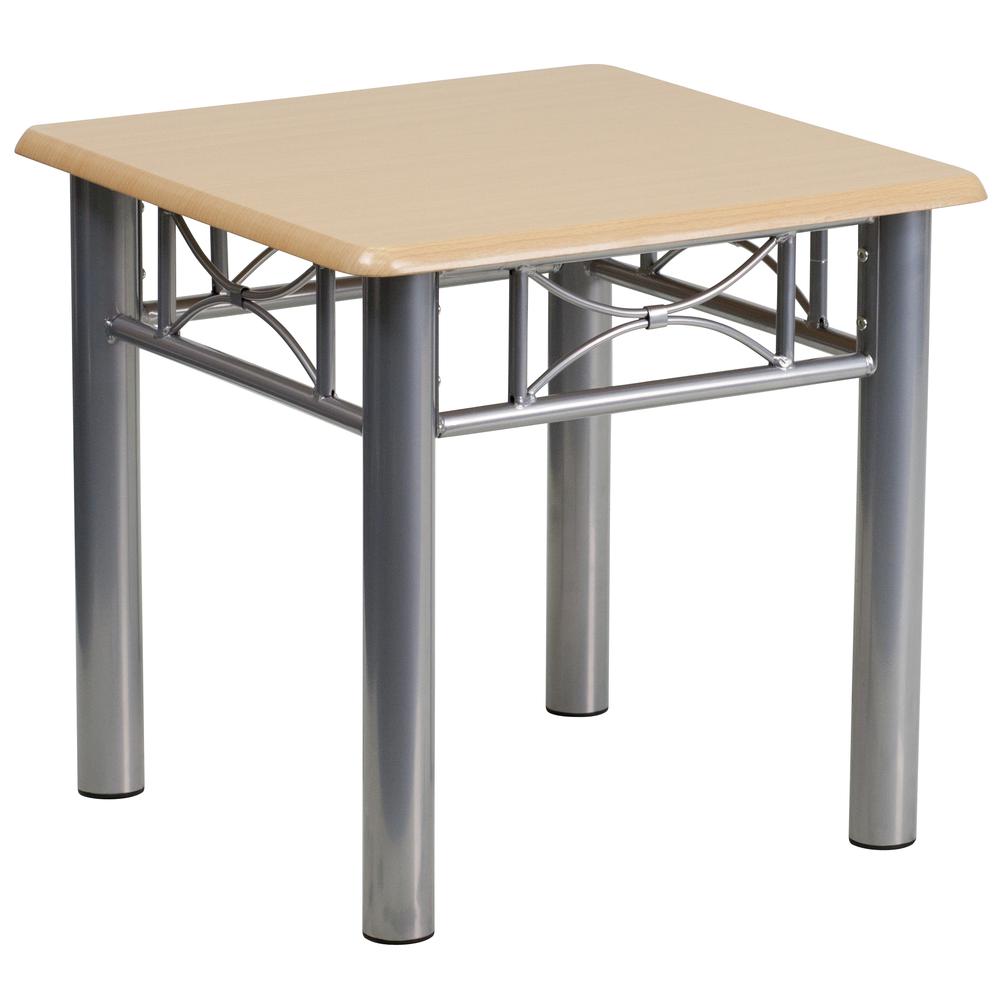 Natural Laminate End Table - Silver Steel Frame