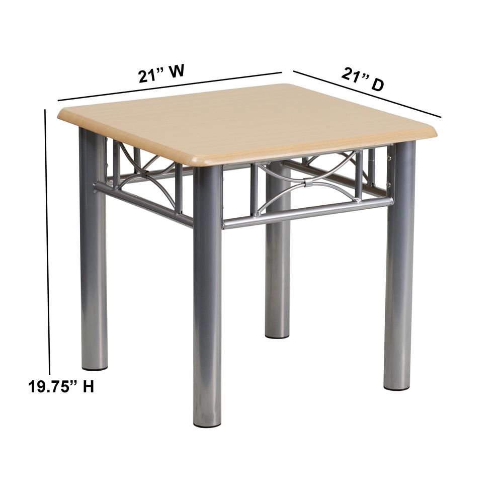 Natural Laminate End Table - Silver Steel Frame