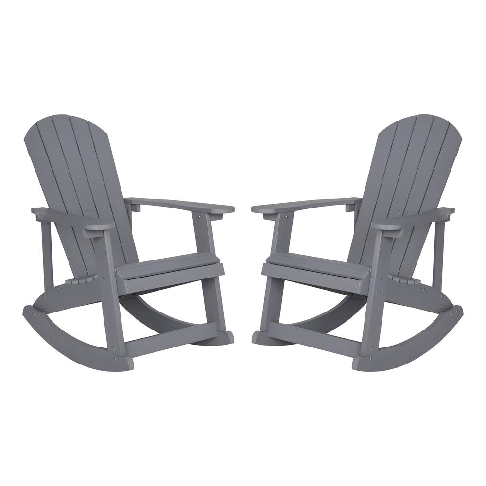 Savannah All-Weather Poly Resin Wood Adirondack Rocking Chair - Set of 2, Gray, with Rust Resistant Stainless Steel Hardware