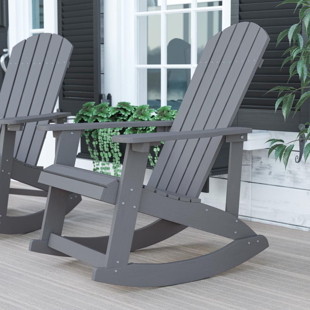 Savannah All-Weather Poly Resin Wood Adirondack Rocking Chair - Gray, with Rust-Resistant Stainless Steel Hardware