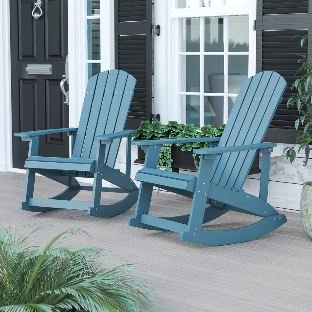 Set of 2 Savannah All-Weather Poly Resin Wood Adirondack Rocking Chairs in Sea Foam with Rust Resistant Stainless Steel Hardware