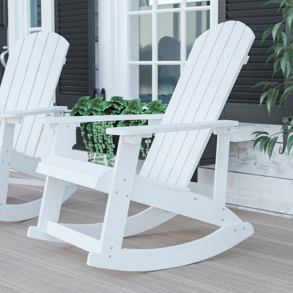 Savannah All-Weather Poly Resin Wood Adirondack Rocking Chair - White, with Rust-Resistant Stainless Steel Hardware
