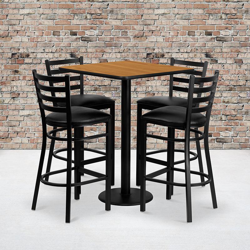 30- Square Table Set with 4 Barstools - Black Seat