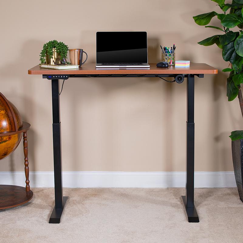 Electric Height Adjustable Standing Desk - Table Top 48" Wide - 24" Deep (Mahogany)