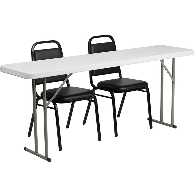 18-x72- Plastic Folding Training Table Set with 2 Stack Chairs