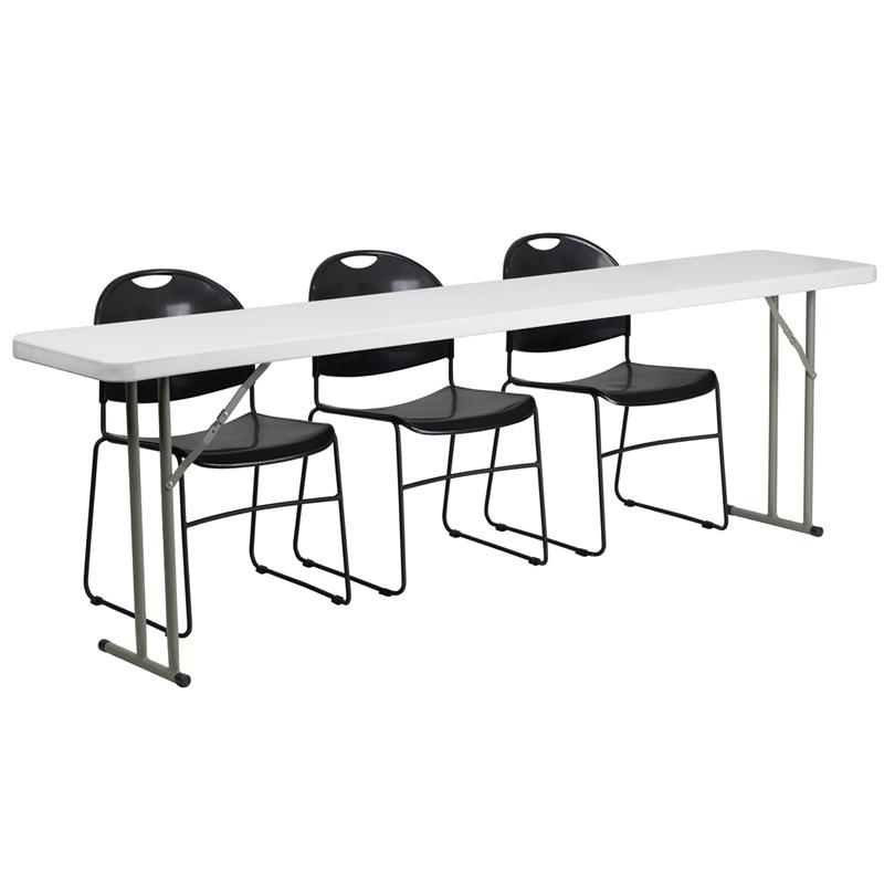 8-Foot Plastic Folding Training Table Set with 3 Stack Chairs