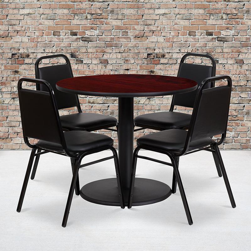 36- Round Table Set with 4 Black Banquet Chairs