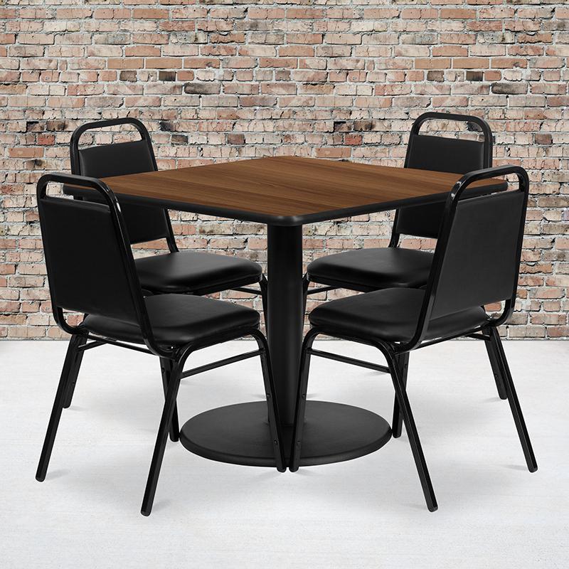 36- Square Table Set with 4 Black Banquet Chairs
