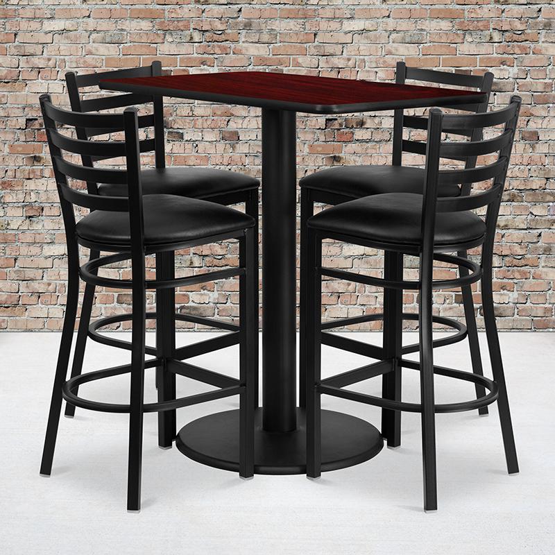 24- x 42- Rectangular Table Set with 4 Metal Barstools - Black Seat