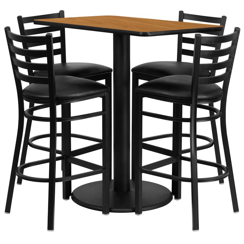 24- x 42- Rectangular Table Set with 4 Metal Barstools - Black Seat