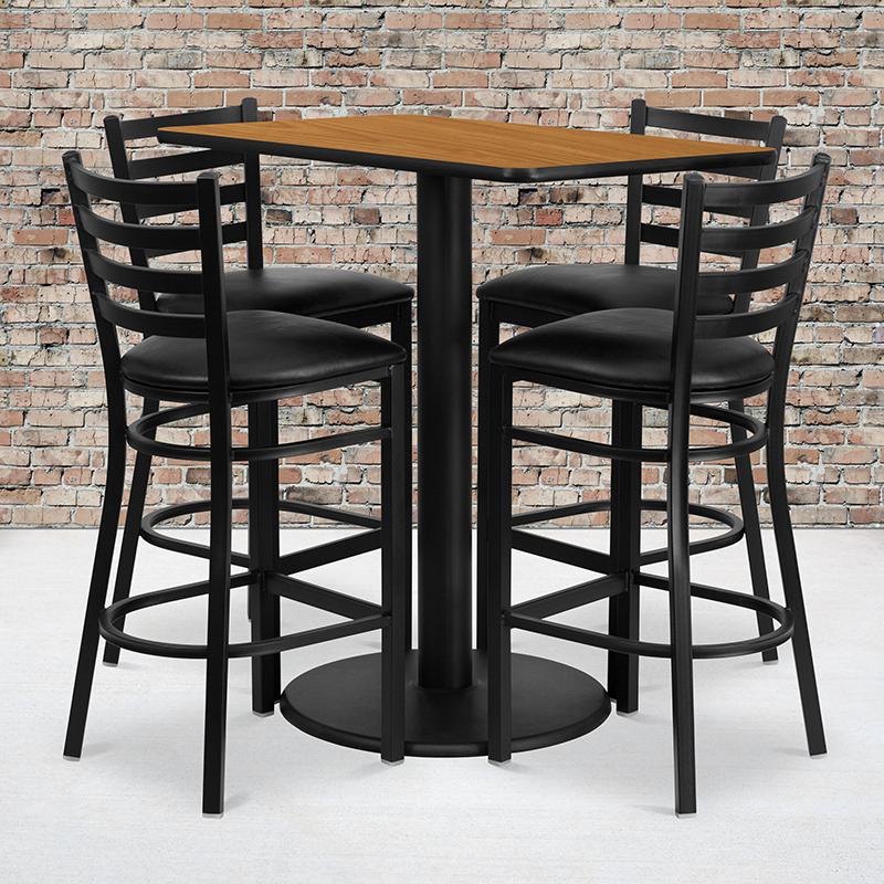 24- x 42- Rectangular Table Set with 4 Metal Barstools - Black Seat