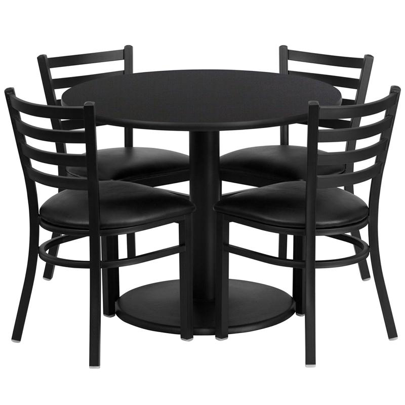 36- Round Table Set with 4 Metal Chairs - Black Seat