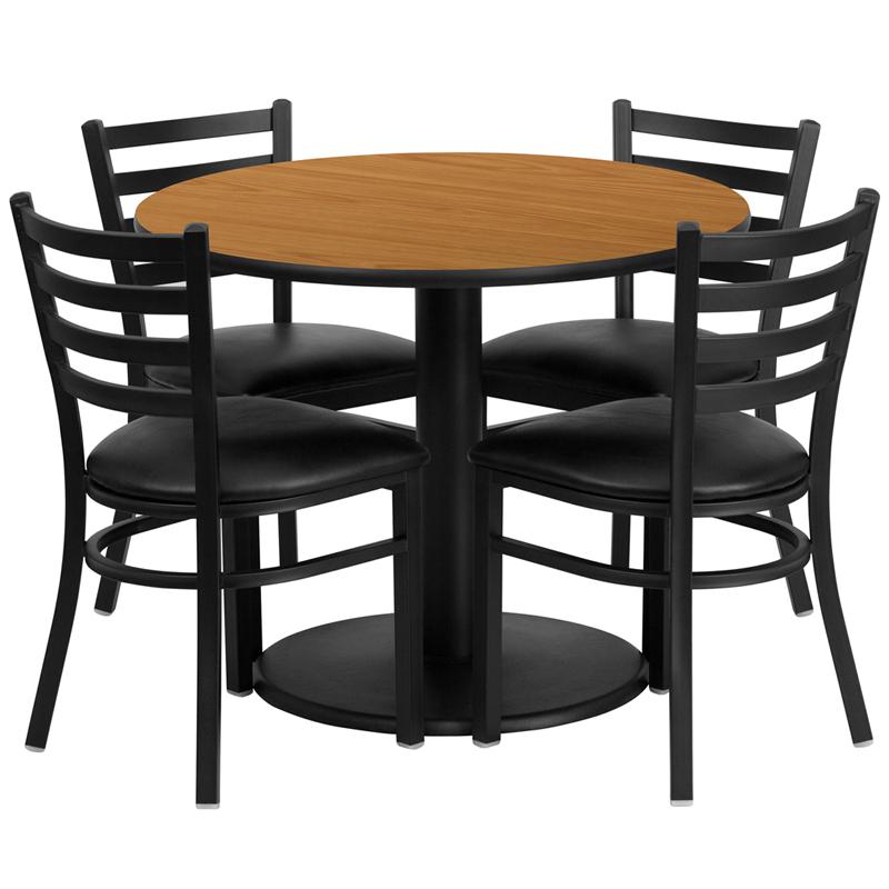 36- Round Table Set with 4 Metal Chairs - Black Seat