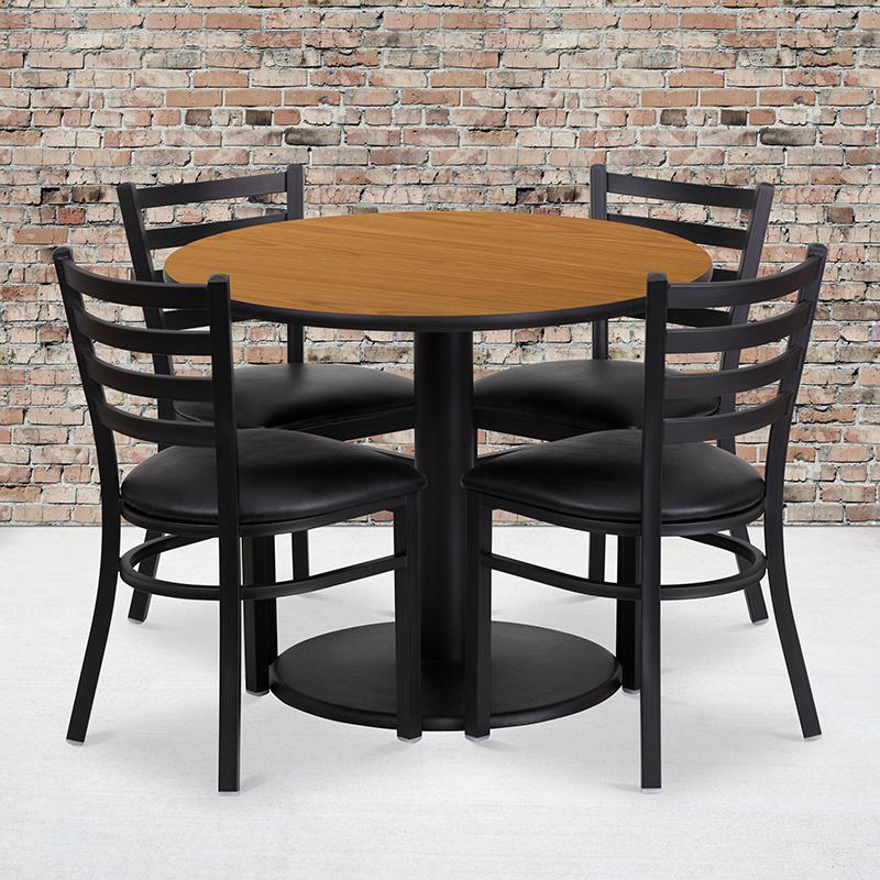 36- Round Table Set with 4 Metal Chairs - Black Seat