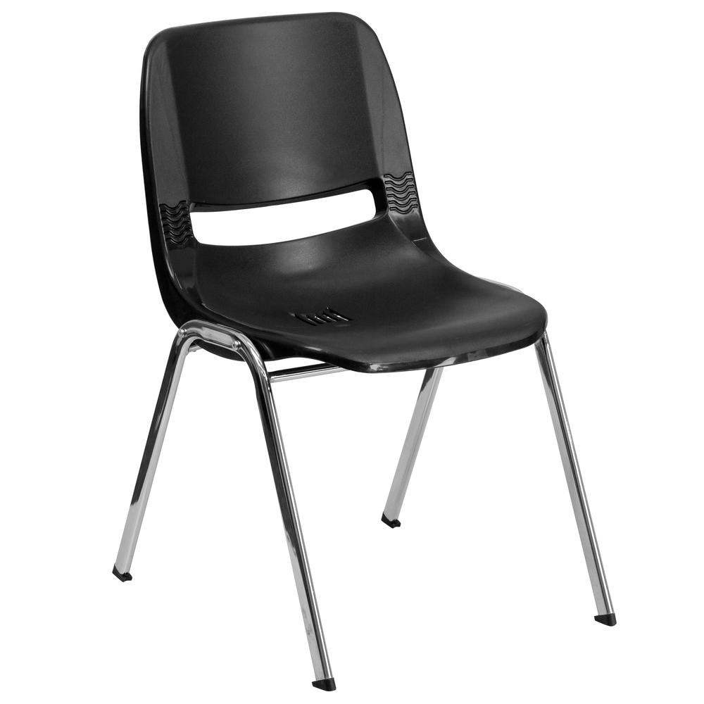 Hercules 440 lb. Capacity Kid's Black Ergonomic Shell Stack Chair, Chrome Frame, 14" Seat Height