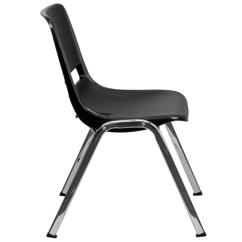 Hercules 440 lb. Capacity Kid's Black Ergonomic Shell Stack Chair, Chrome Frame, 14" Seat Height