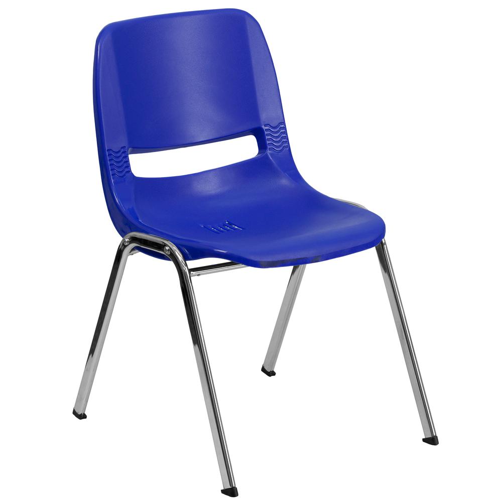 Hercules Kid's Navy Ergonomic Shell Stack Chair - 440 lb. Capacity, Chrome Frame, 14" Seat Height