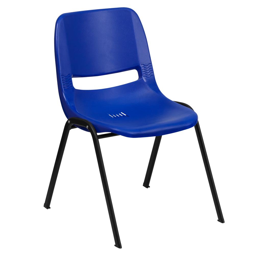 661 lb. Capacity Navy Ergonomic Shell Stack Chair with Black Frame - 16- Seat Height