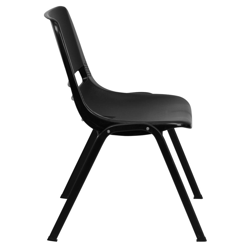 661 lb. Capacity Black Ergonomic Shell Stack Chair with Black Frame - 16- Seat Height