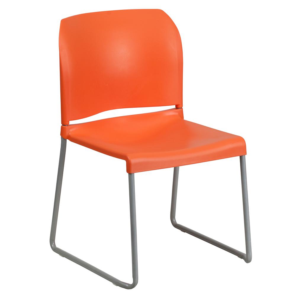 Hercules 880 lb. Capacity Orange Full Back Stack Chair with Gray Sled Base