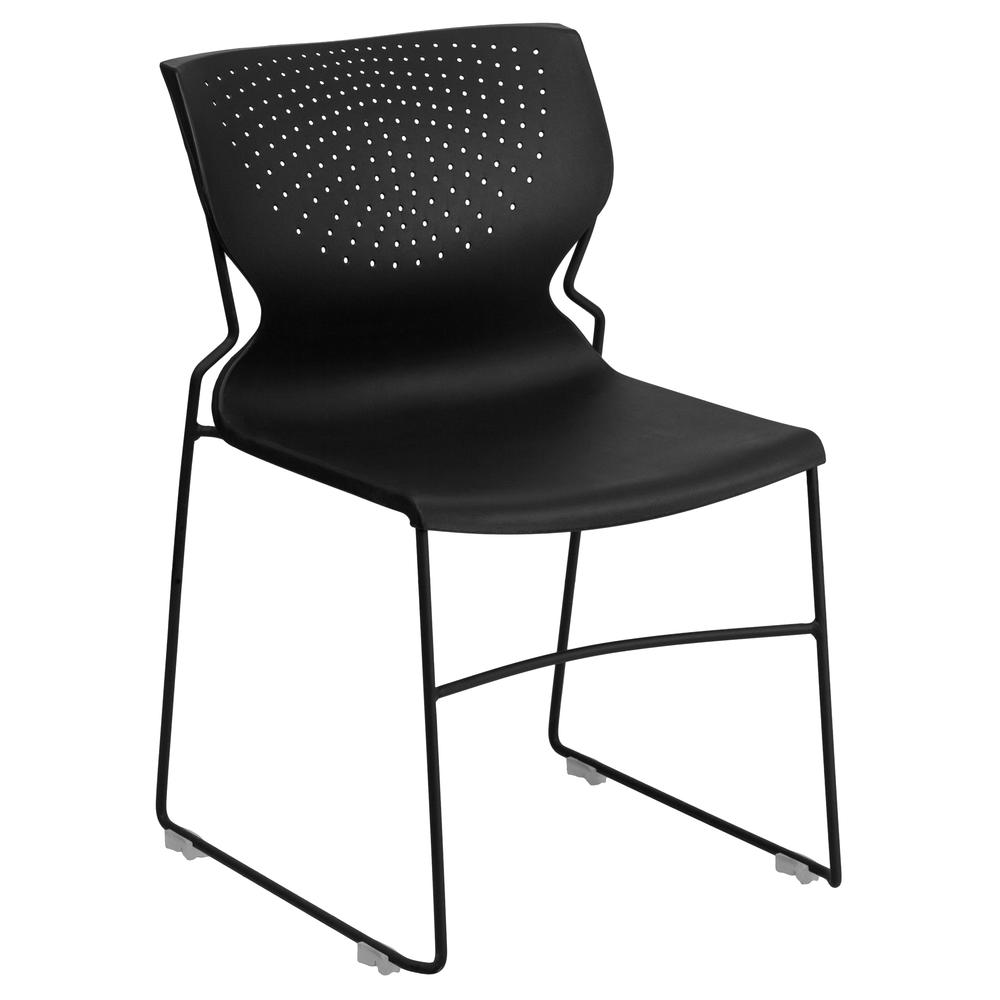 Hercules 661 lb. Capacity Black Full Back Stack Chair with Powder Coated Frame