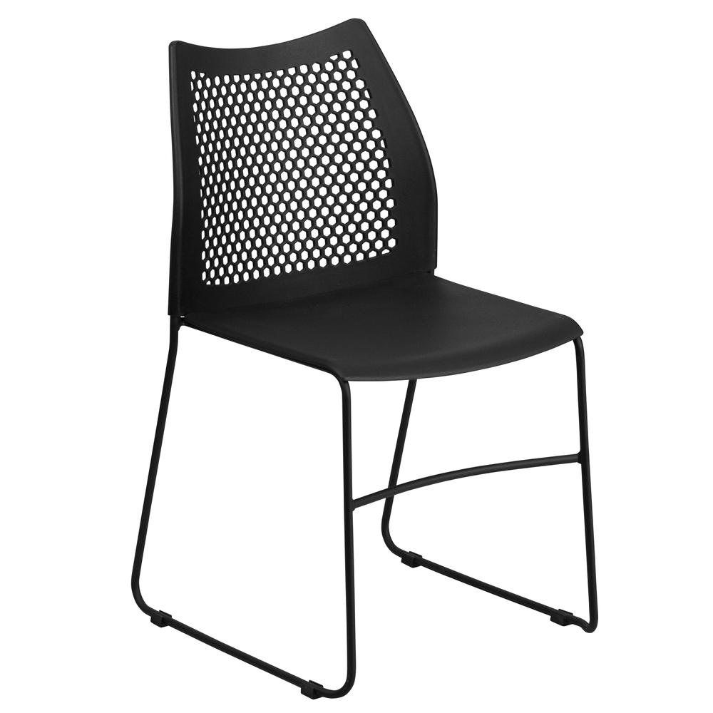 661 lb. Capacity Black Stack Chair with Air-Vent Back and Powder Coated Sled Base