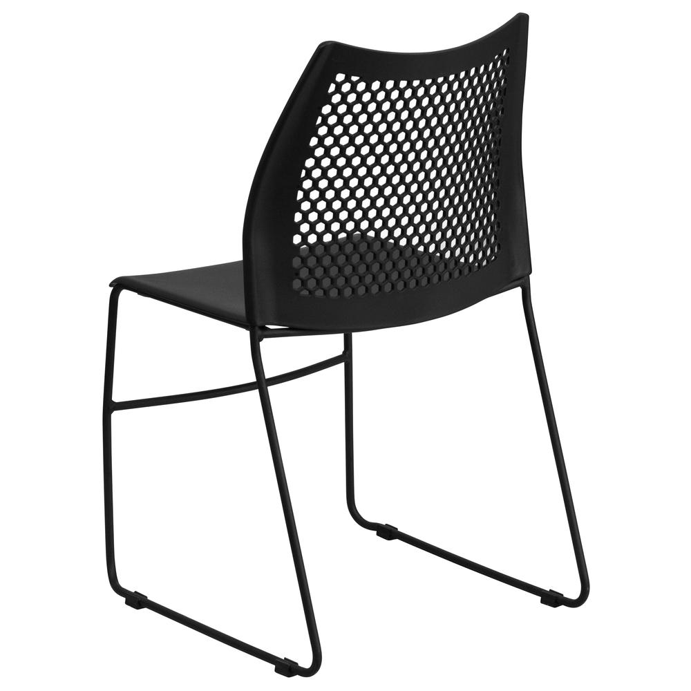 661 lb. Capacity Black Stack Chair with Air-Vent Back and Powder Coated Sled Base