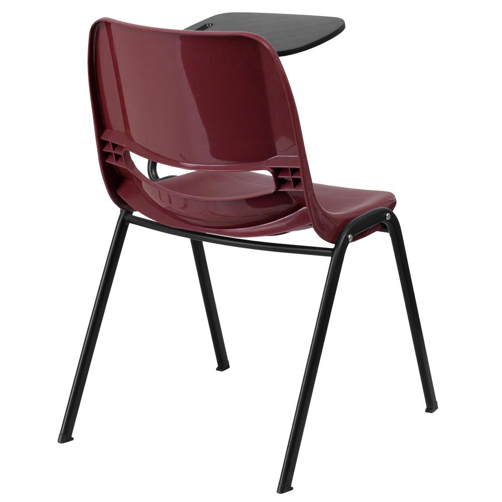 Burgundy Shell Chair with Flip-Up Tablet Arm