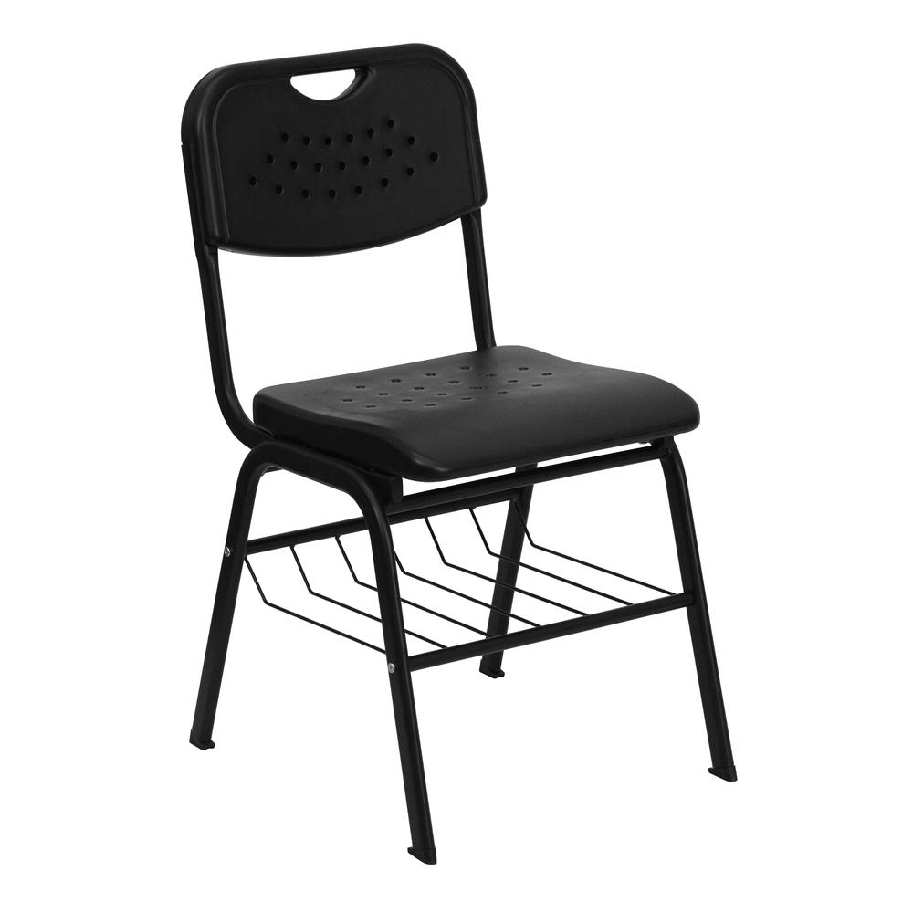 Hercules 880 lb. Capacity Plastic Chair with Black Frame and Book Basket