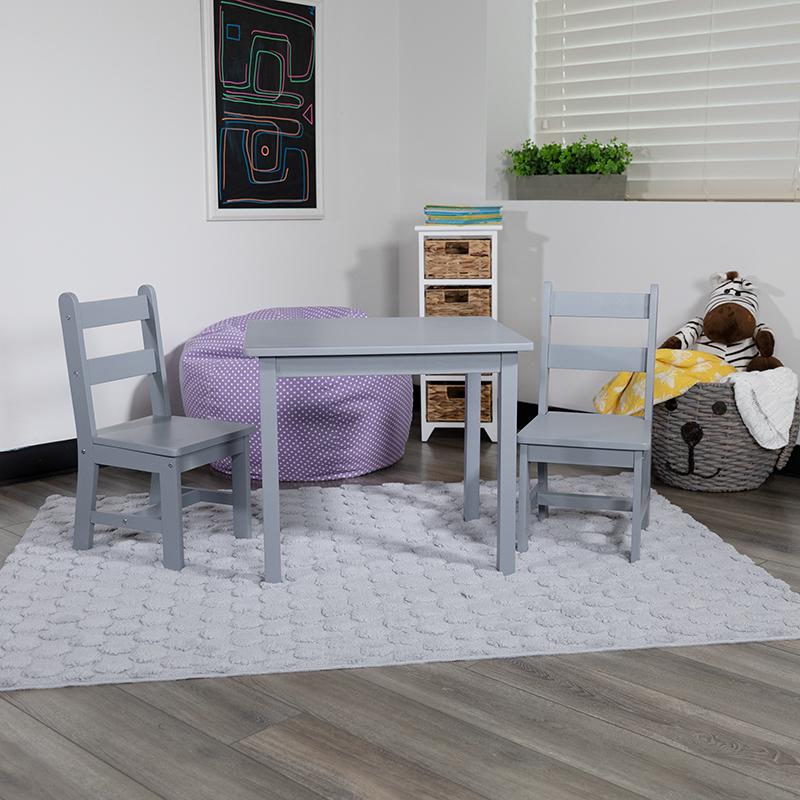 Image of Kids Solid Hardwood Table And Chair Set For Playroom, Bedroom, Kitchen - 3 Piece Set - Gray