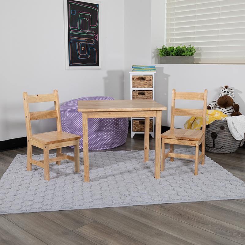 This is the image of Kids Solid Hardwood Table and Chair Set - 3 Piece Set for Playroom, Bedroom, and Kitchen - Natural