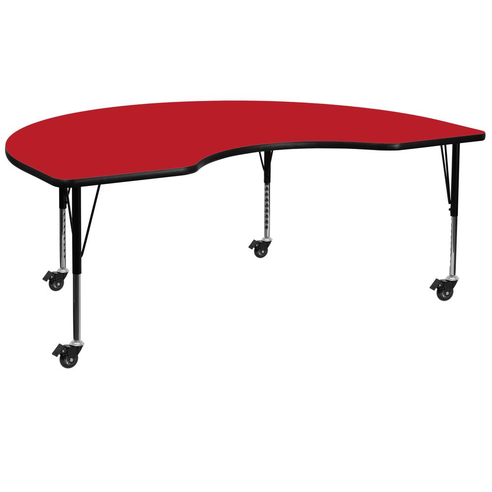 48-W x 96-L Kidney Red HP Laminate Activity Table - Height Adjustable Short Legs for Mobile Use