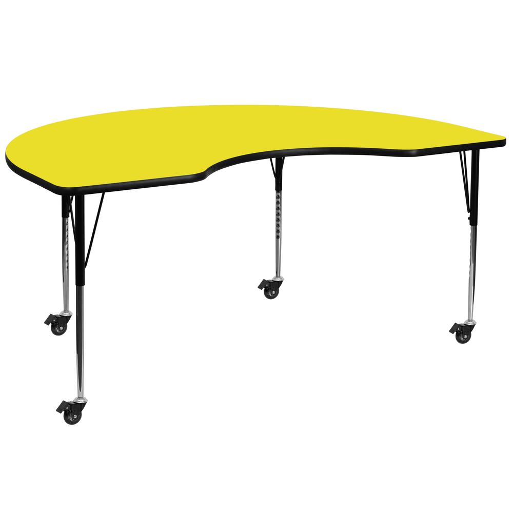 48-W x 96-L Kidney Yellow HP Laminate Activity Table - Standard Height Adjustable Legs for Mobile Use